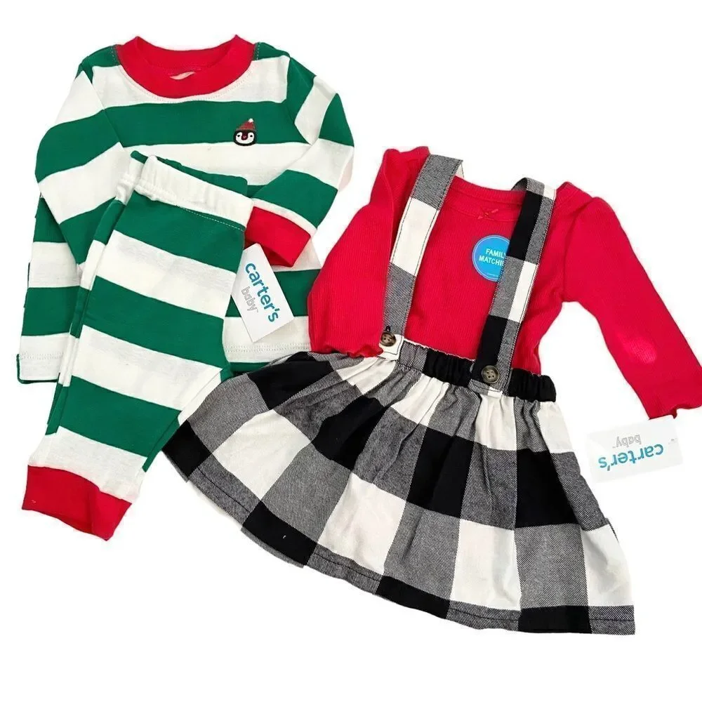 NWT Bundle of 2 Holiday 2-Piece Bodysuit Skirtall Set and Pajama Set in Size 3M